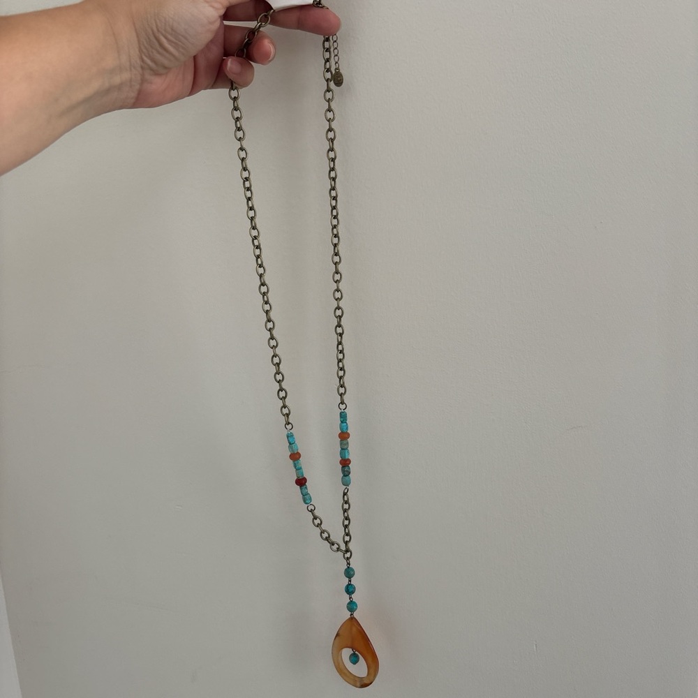 Dylan Jewelry Georgia Turquoise Long Amber Teardrop Pendant Necklace Boho NWT